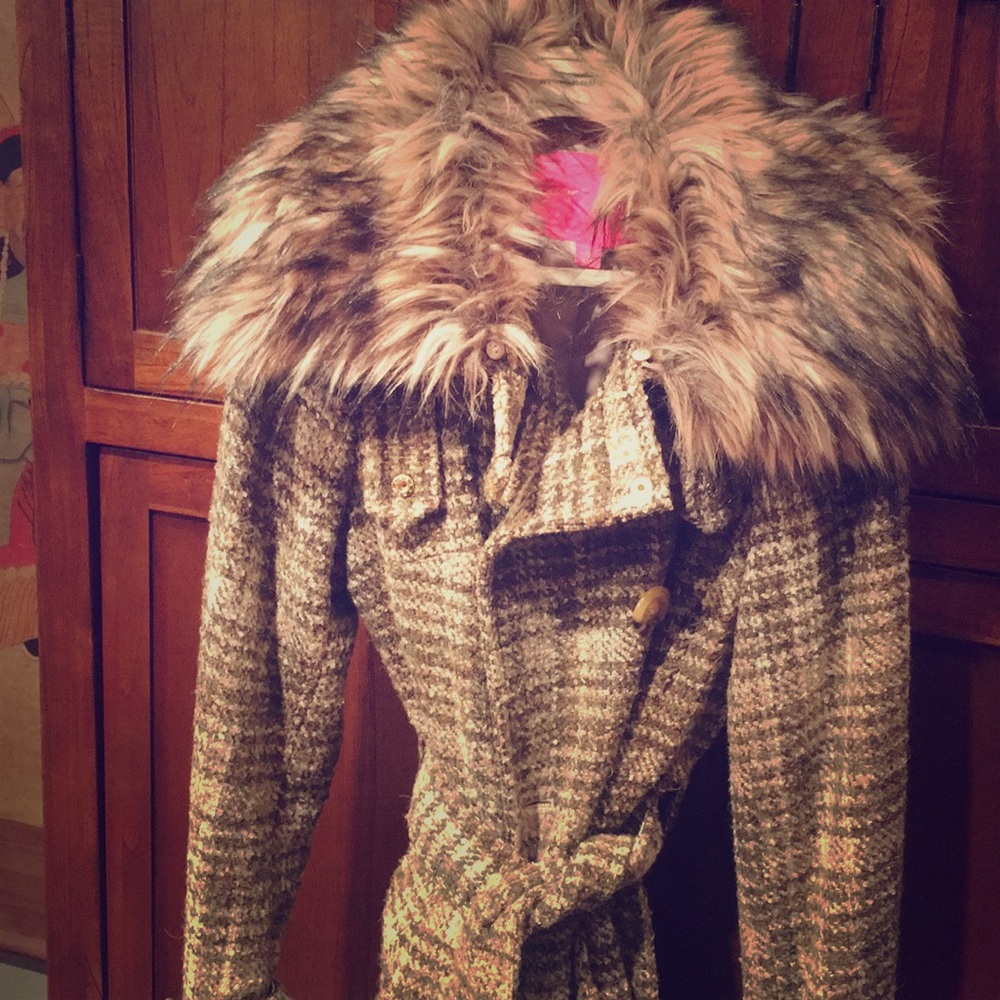 Fur and tweed coat
